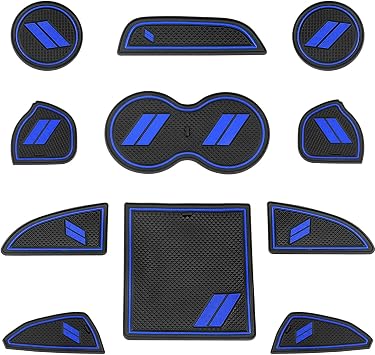 Blue Rubber Vehicle Mat for Dodge Challenger - 11pcs Cup Holder, Center Console Shifter Liner Trim Mats - Universal Fit for 2015-2020 Models