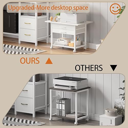 Miniatura 7 de Soporte grande para impresora con cajón de tela de almacenamiento debajo del escritorio, mesa de impresora con ruedas para oficina en casa, carrito