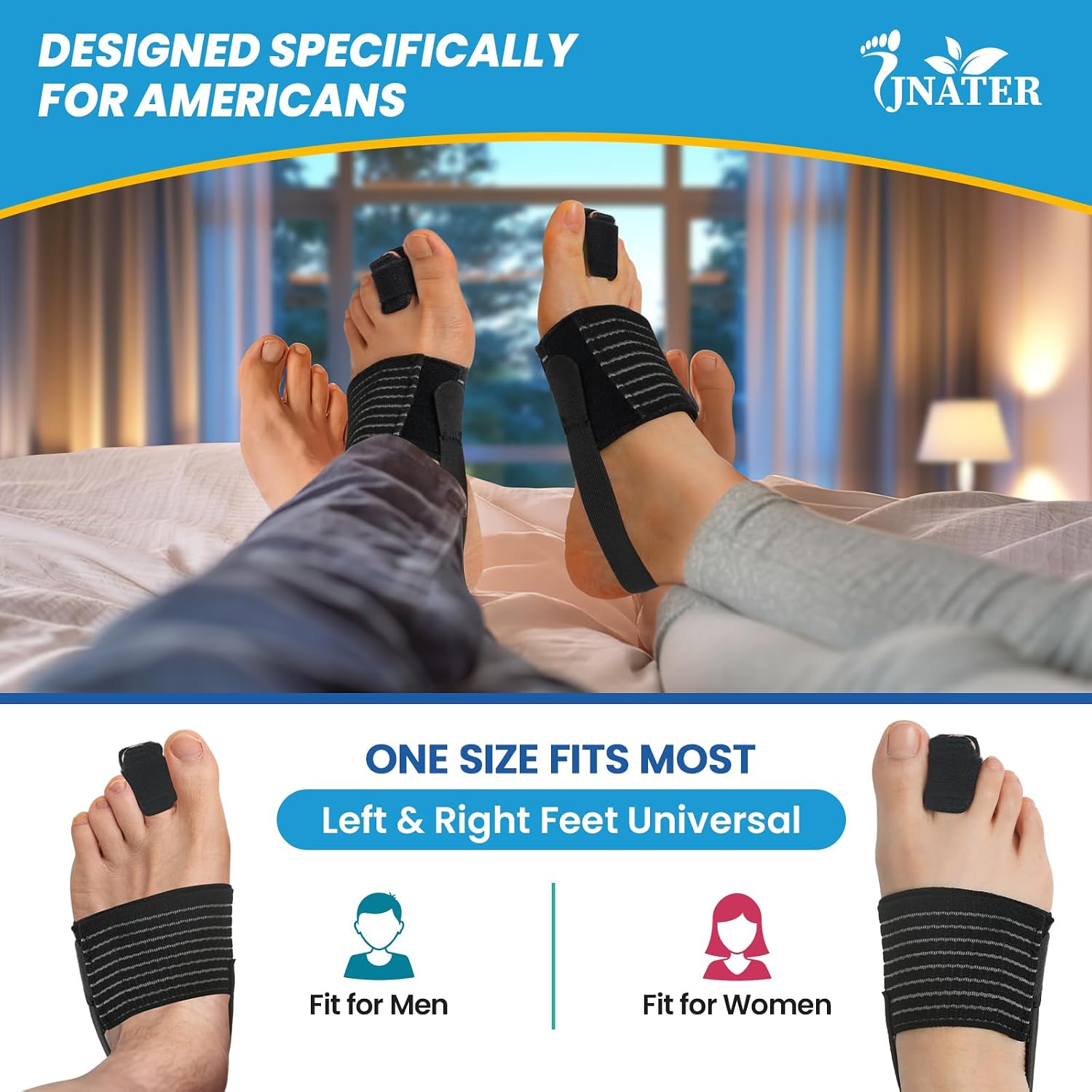 Hammer Toe Straightener - Hammer Toe Corrector for Women & Men, Breathable Non-Slip Toe Splint for Curled, Crooked Toes, Broken Toe Support - Day & Night Relief (1 Compression Foot Wrap & 1 Strap)