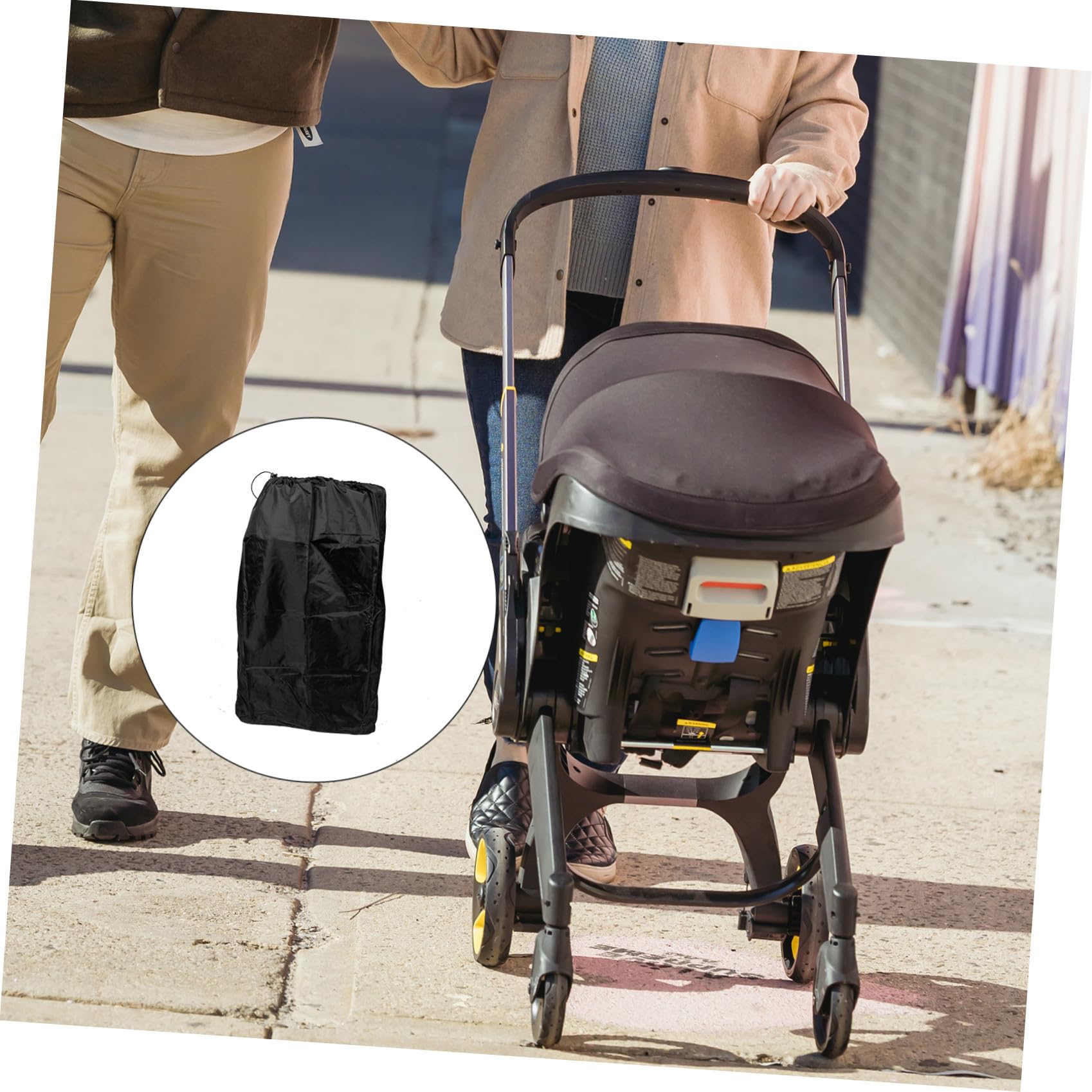 Borsa da Viaggio per Passeggino Nero in Nylon, per Aereo | Doppie Spalline, Chiusura a Coulisse Bloccabile, Cuciture Rinforzate per Tratte e Trasferte