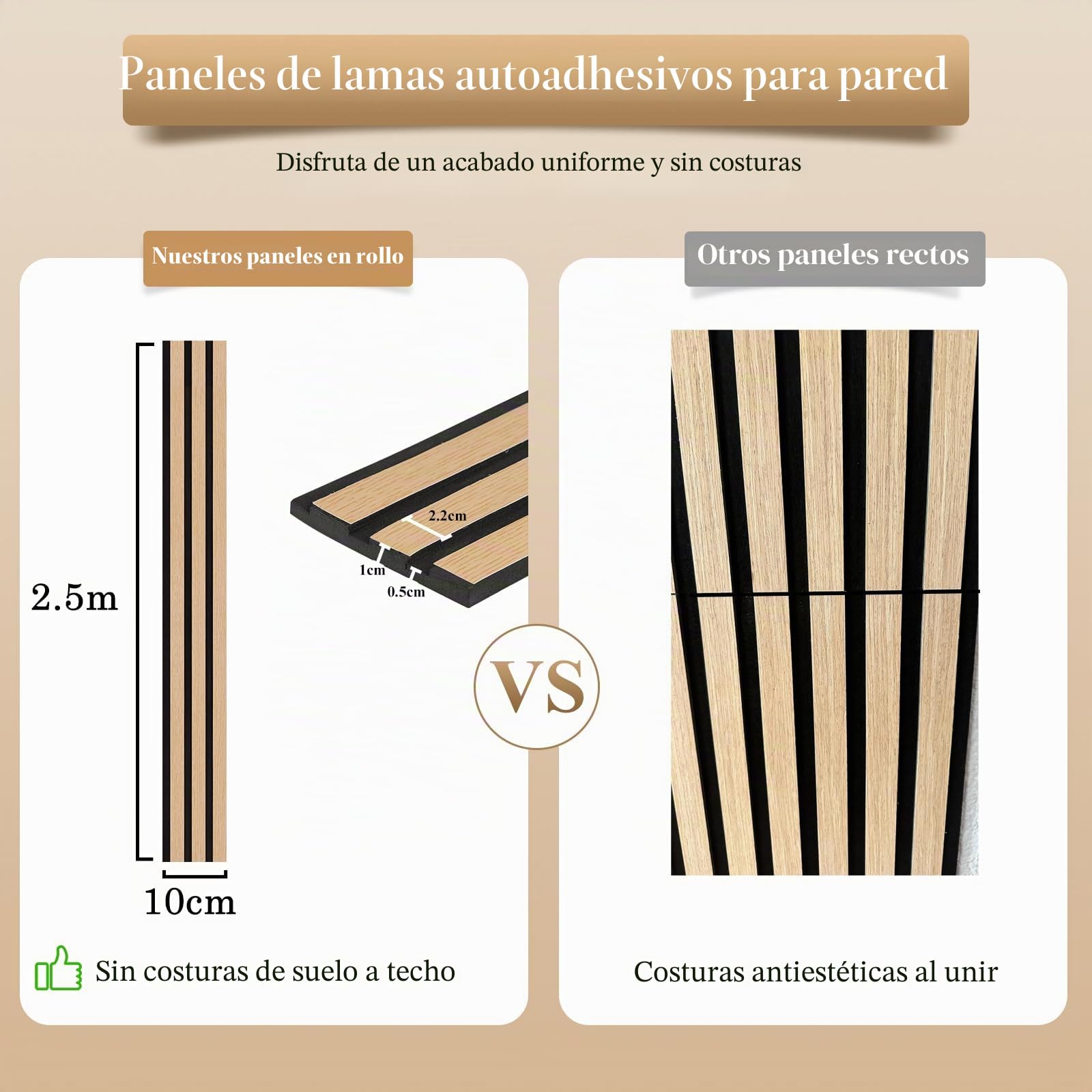 Paneles de pared de listones autoadhesivos, 4 rollos de paneles decorativos de pared para despegar y pegar, panel de madera 3D para paredes (2,5 metros/rollo)
