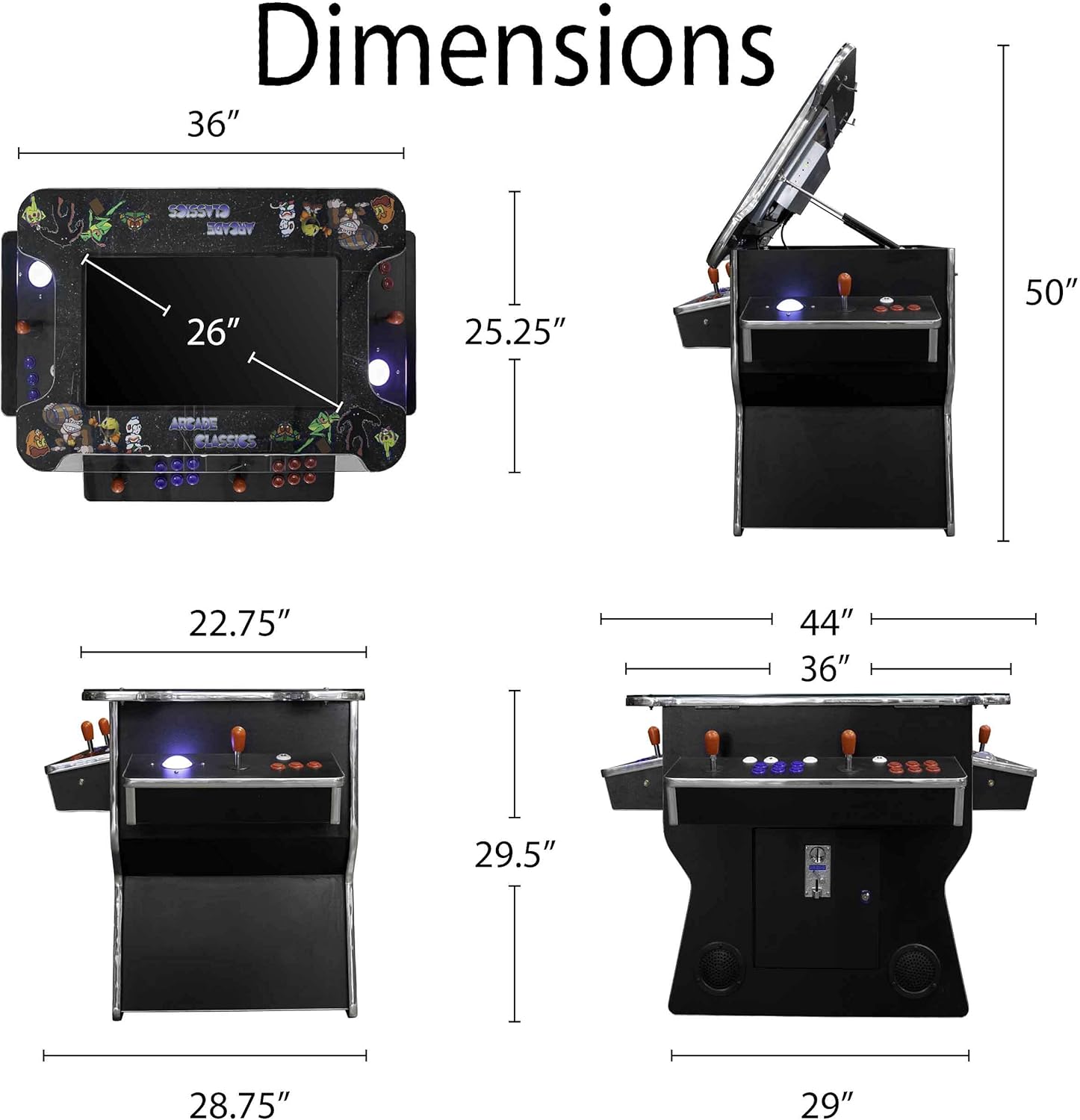 West State Gamerooms Cocktail Arcade Machine – 2 Player Retro Arcade Table with 3000 Games – 26" LCD Lift-Up Screen, Track Ball, LED Lights, Chrome Bar Stools – Pre-Assembled Coin/Free Play Cabinet