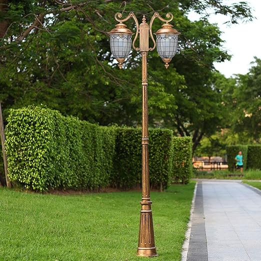 GUOCC Creative Brass Metal Aluminum Outdoor High Pole Street Pillar Light European Retro 2-Lights E27 IP54 Waterproof Glass Path Way Post Light Garden Landscape Lawn Aisle Illumination Column Lamp Lig photo 2