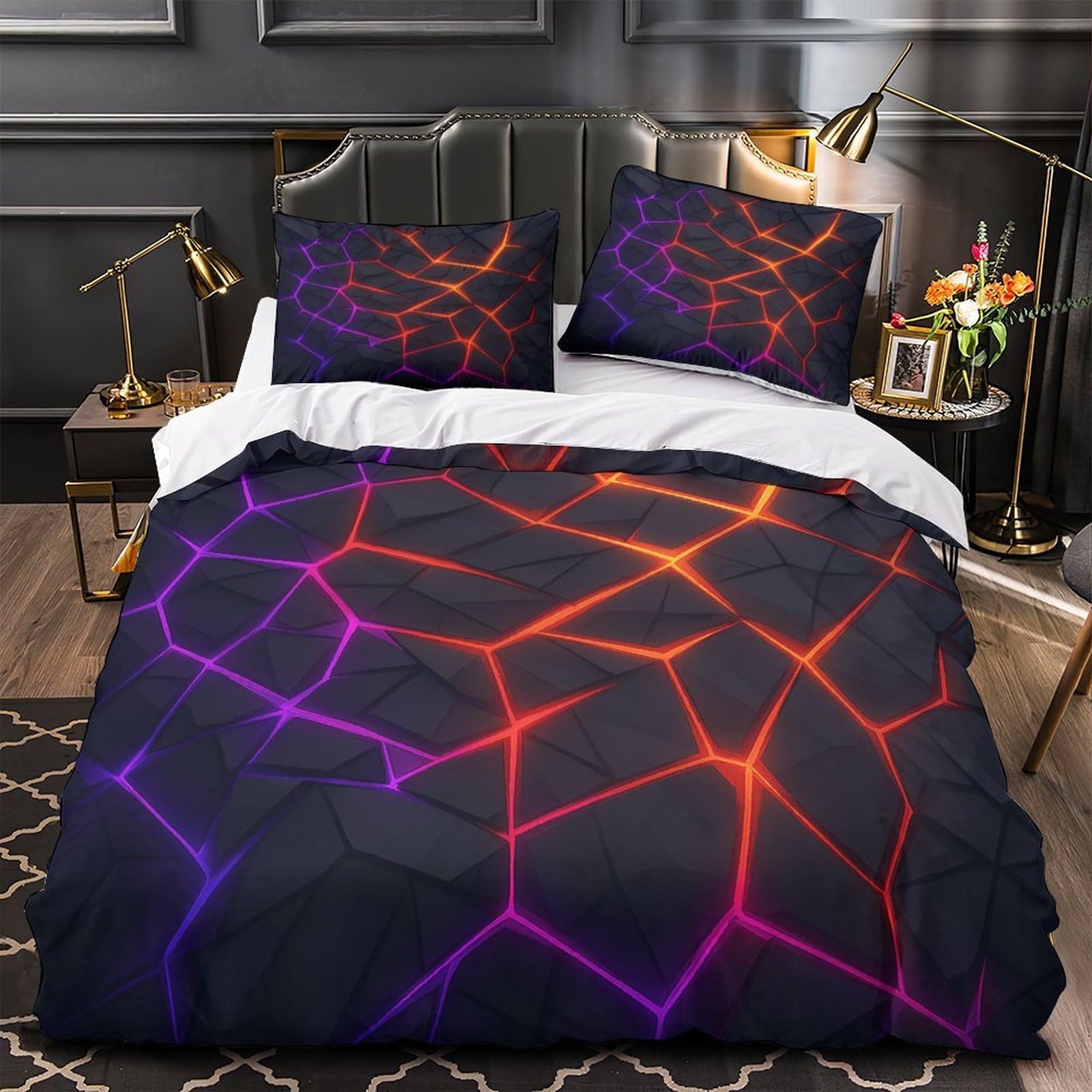 Parure de lit fissures lumineuses 135x200 en microfibre confortable pour literie sans plis
