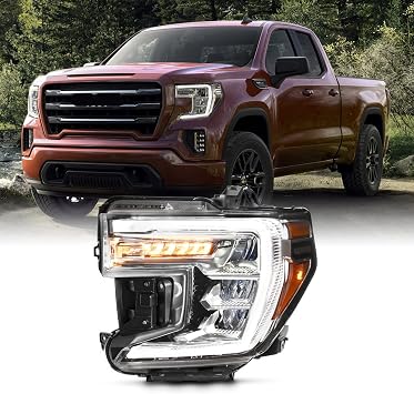 AKKON - For 2019-2022 GMC Sierra 1500 Headlight | Full LED w/DRL Turn Signal Headlamp OE Style Chrome Housing Clear Lens Driver Left Side Only Replacement