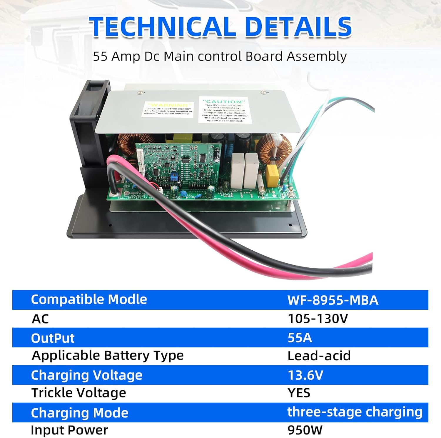 WF-8955-MBA, 55 Amp Power Converter - Smart 3-Stage Charger for RV Lead-Acid Batteries, Replacement for WF-8955PEC, Also Compatible with WF-8955-AD-MBA Models