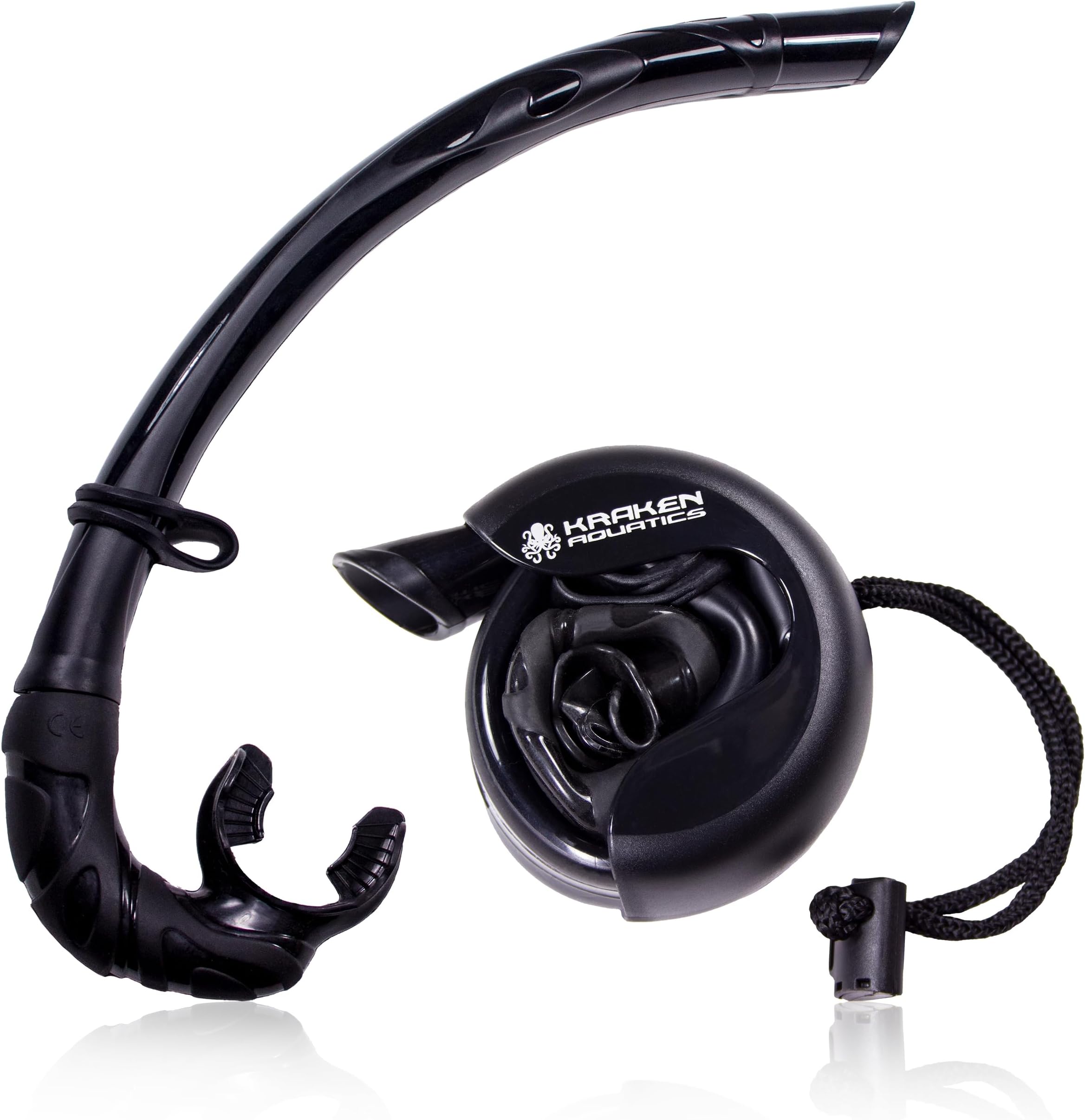 Kraken Aquatics Freediving Snorkel - Flexible Roll Up Snorkel with Compact Storage Case - Scuba Gear for Scuba Diving, Freediving, Spearfishing & Snorkeling - Collapsible Silicone Folding Snorkel Tube
