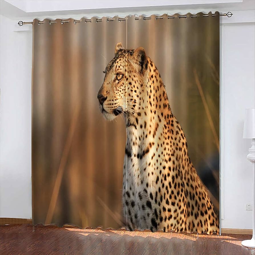 Amazon｜1級遮光カーテン 幅100 x 丈178 cm x 2枚入 動物ヒョウ 現代の 