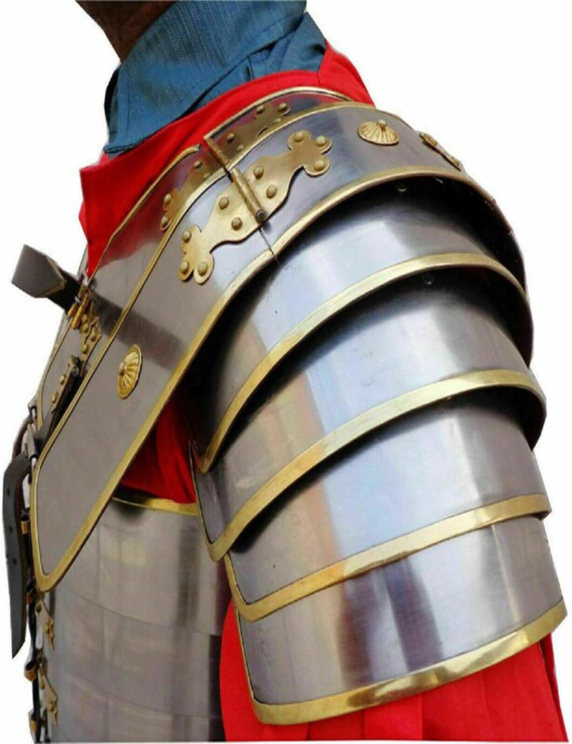 The Medievals Brass Trimmed Roman Lorica Segmentata Plate Armor Breastplate 18g Steel Reenactment Roman Body Armour Wearable Costume with Free Roman Tunic Worth USD 38