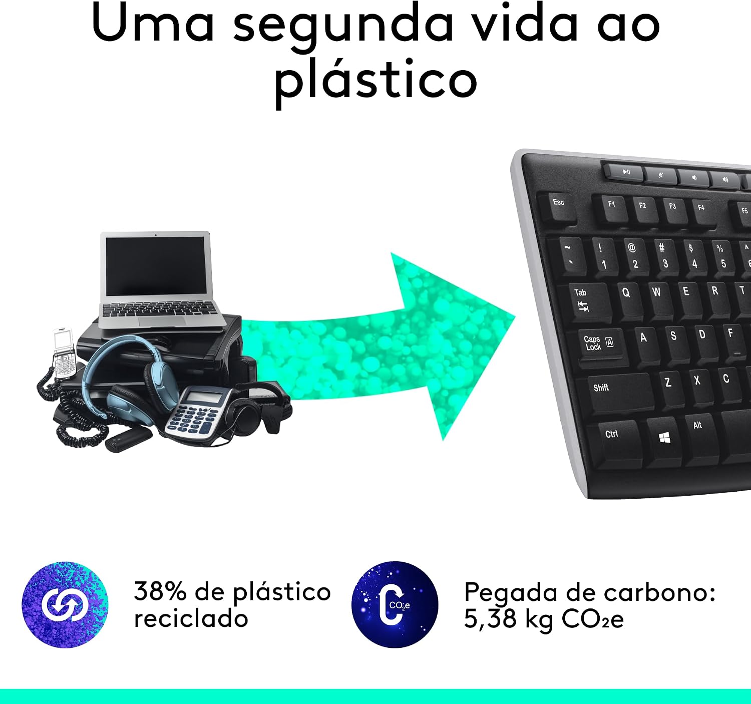 Teclado sem fio Logitech K270 com 8 Teclas Multimídia, Conexão USB, Pilhas Inclusas e Layout ABNT2 - Compatível com PC e Notebook.