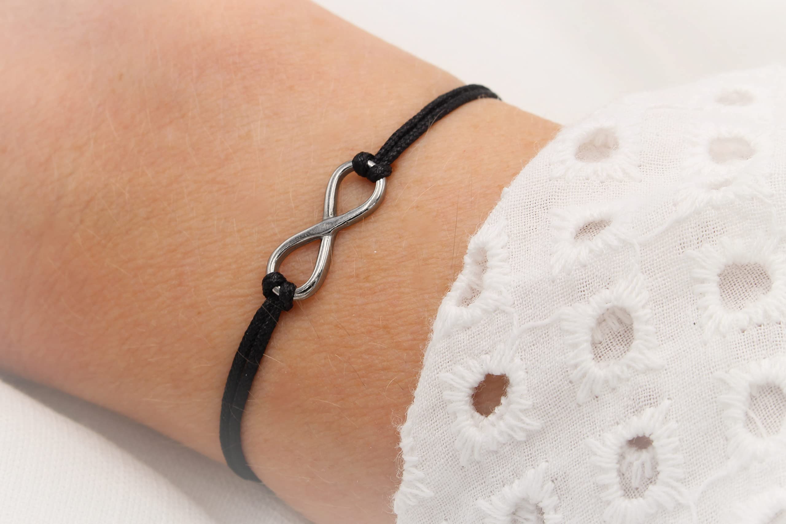 Infinity Armband Set Mr & Mrs 925 Silber - 4tlg Partnerarmband verstellbar | große Farbauswahl
