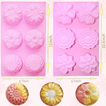3PCS Flower Soap Molds,Silicone Soap Molds,Silicone Molds for Soap