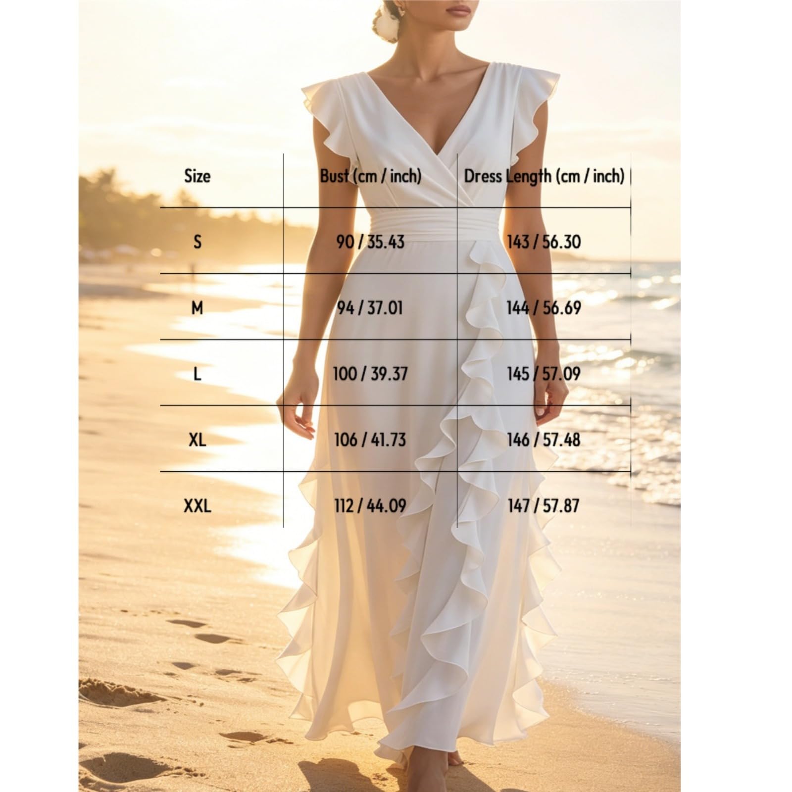 Vestido de Dama de Honor de Gasa con Volantes — Vestido Formal de Manga Corta, Largo, con Escote en V y Estilo corsé — Vestido de Noche para Bodas y Eventos Formales