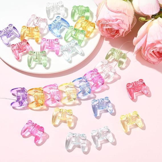 Ornazy 150 pcs Random Acrylic Game Controller Beads Transparent Colorful Video Game Beads for DIY Bracelet Necklace Jewelry Making