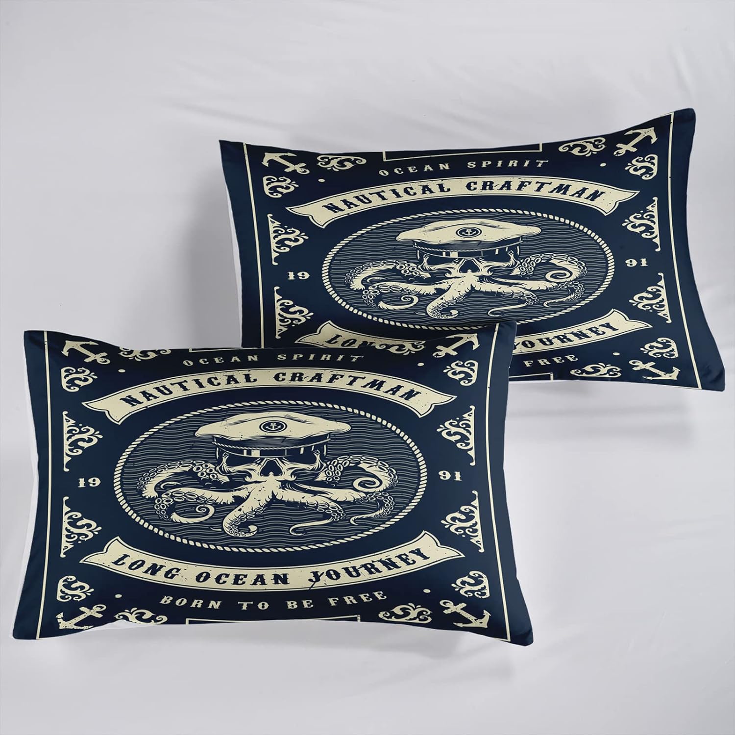 AILONEN Anchor Duvet Cover Queen Size,Nautical Theme Bedding Set for Boys Girls Kids,Sea World Ocean Comforter Cover Bedroom Decor with 5 Pillow Shams,Zipper