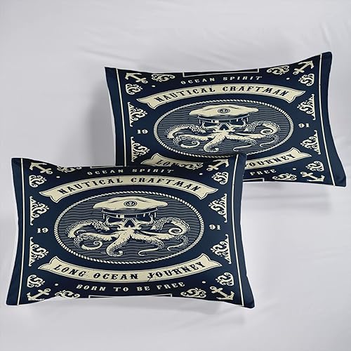 Miniatura 3 de AILONEN Funda de edredón de ancla, tamaño matrimonial, juego de ropa de cama con temática náutica para niños y niñas y niños, funda de edredón con 2