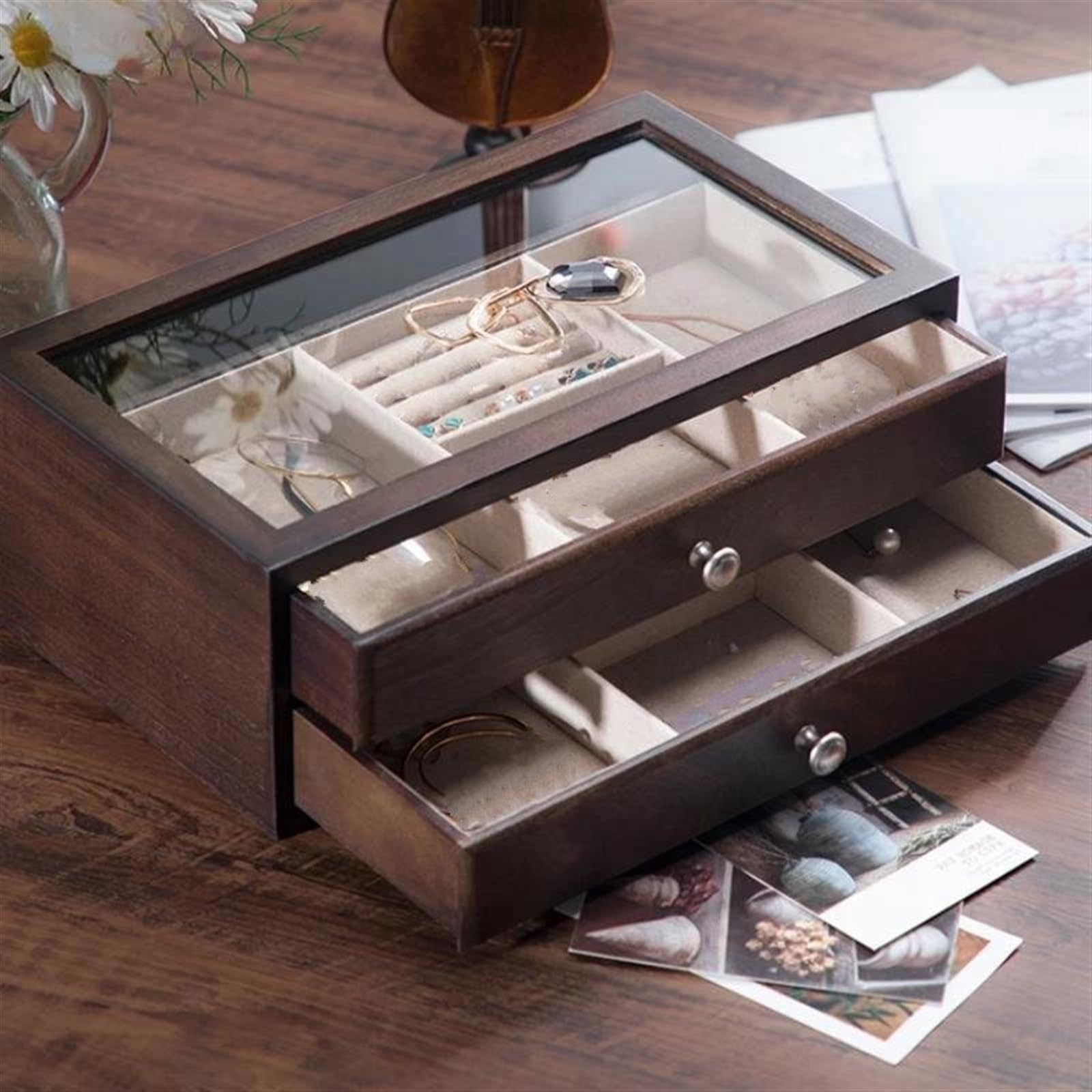 Schmuckkästchen Schmuck Aufbewahrungsbox Aus Massivem Holz Mehrschichtig Hochzeit Organizer Makeup Organizers