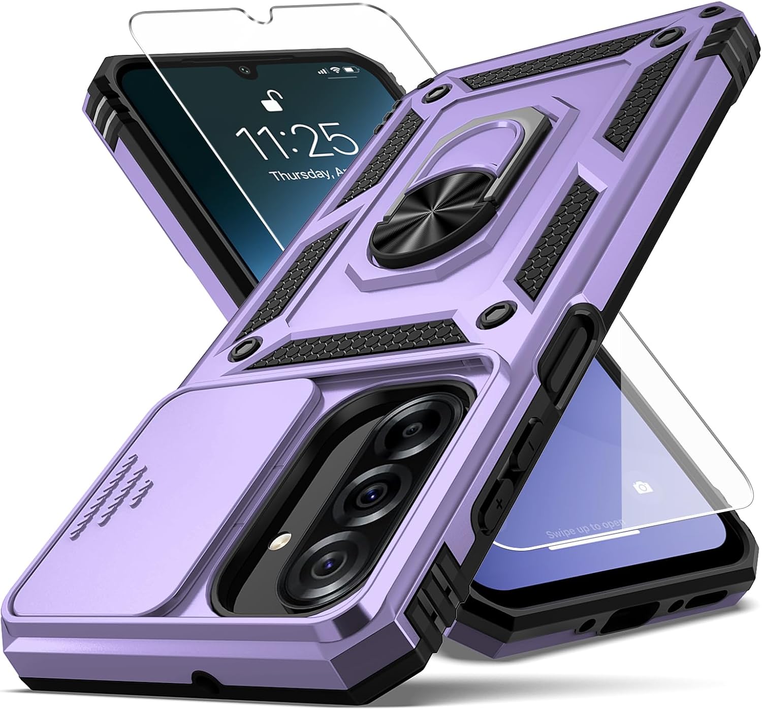 for Samsung Galaxy A26 5G Case with Camera Lens Cover, 10 FT Military Grade Drop Protection, Magnetic Ring Holder Kickstand Protective Phone Case, Red
