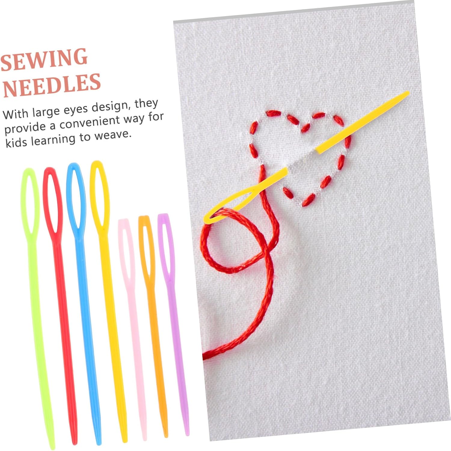 Hohopeti 40pcs Mixed Plastic Sewing Needles Large Eye Boys and Girls Embroidery Craft Tools