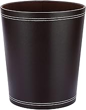 Sumnacon Round Leather Waste Basket,Small Classic PU Trash Garbage Can Under Desk Cabinet, Contemporary Wastebasket Bin for Home Office Laundry Room Living Room Bathroom Office,Brown