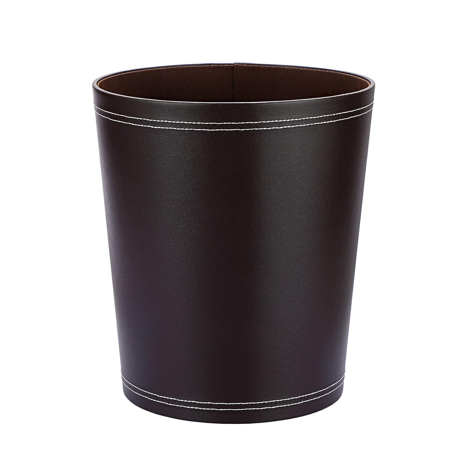 Sumnacon Round Leather Waste Basket,Small Classic PU Trash Garbage Can Under Desk Cabinet, Contemporary Wastebasket Bin for Home Office Laundry Room Living Room Bathroom Office,Brown