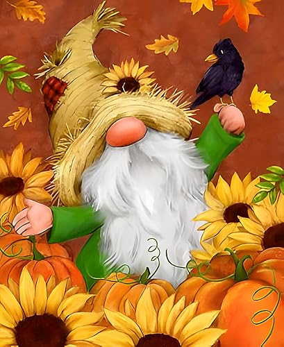 NAIMOER Kits de arte de diamantes de gnomos para adultos, taladro completo para otoño, Acción de Gracias, kit de arte de diamantes 5D, arte de