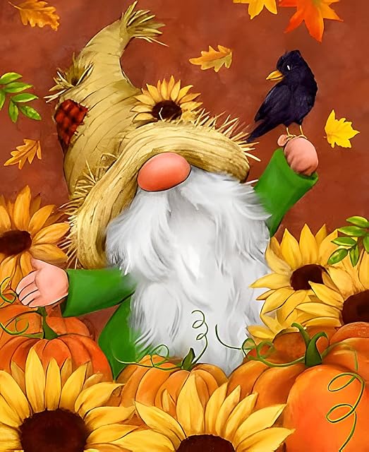 EOBROMD Gnome Diamond Painting Kits, 5D Gnome Diamond Painting Kits for Adults Autumn Diamond Painting Kits Full Drill Diamond Art Kits Gnome Embroidery Picture Art Craft for Home Decor (30x40cm)