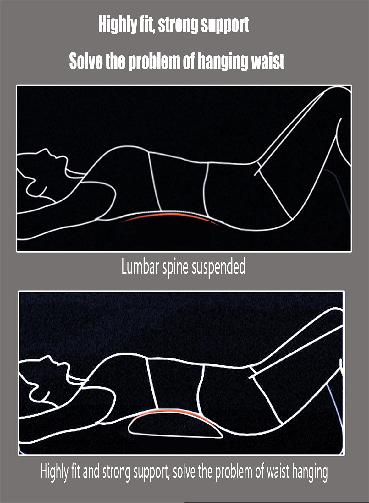 Cojín De Soporte Lumbar De Espuma De Memoria para Dormir para Aliviar El Dolor De Espalda, Soporte Lumbar Ergonómico,Dark Gray