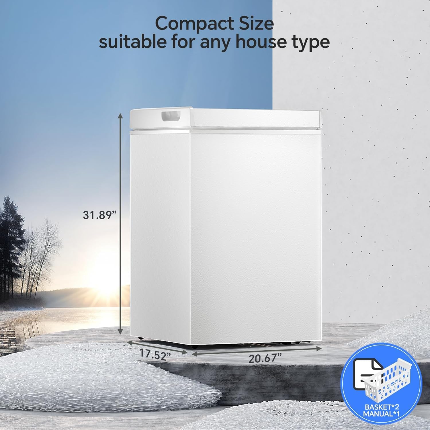 Kismile 3.2 Cubic Feet Chest Freezer with Removable Basket Free Standing Top open Door Compact Freezer with Adjustable Temperature for Home/Kitchen/Office/Bar