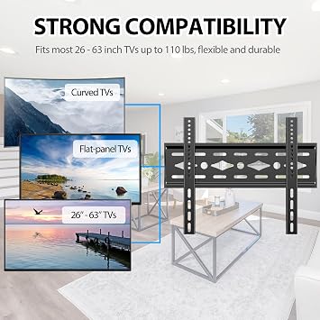 Fixed TV Wall Bracket Fit Most 26-63 inchs LED/LCD/OLED Flat&Curved TVs Low Profile Fixed Television Wall Mount VESA 75x75mm to 400x400mm Up to 50KG 32 36 38 42 55 Universal TV Mount