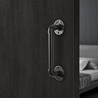 Vista 4 de Manija de puerta de granero de tubería industrial rústica para barra de agarre de 12 pulgadas, juego de 2 (color negro)