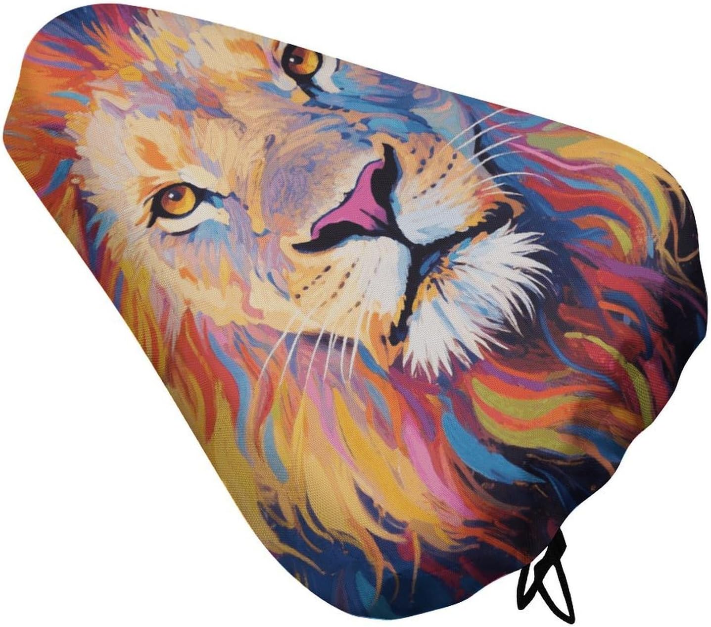 Waterproof Bike Seat Cover with Drawstring -Colorful Lion Painting Universal Exercise Bike Seat Cushion for Men & Women, Comfortable Non-Slip Bicycle Saddle Cover for Road/Mountain Bikes