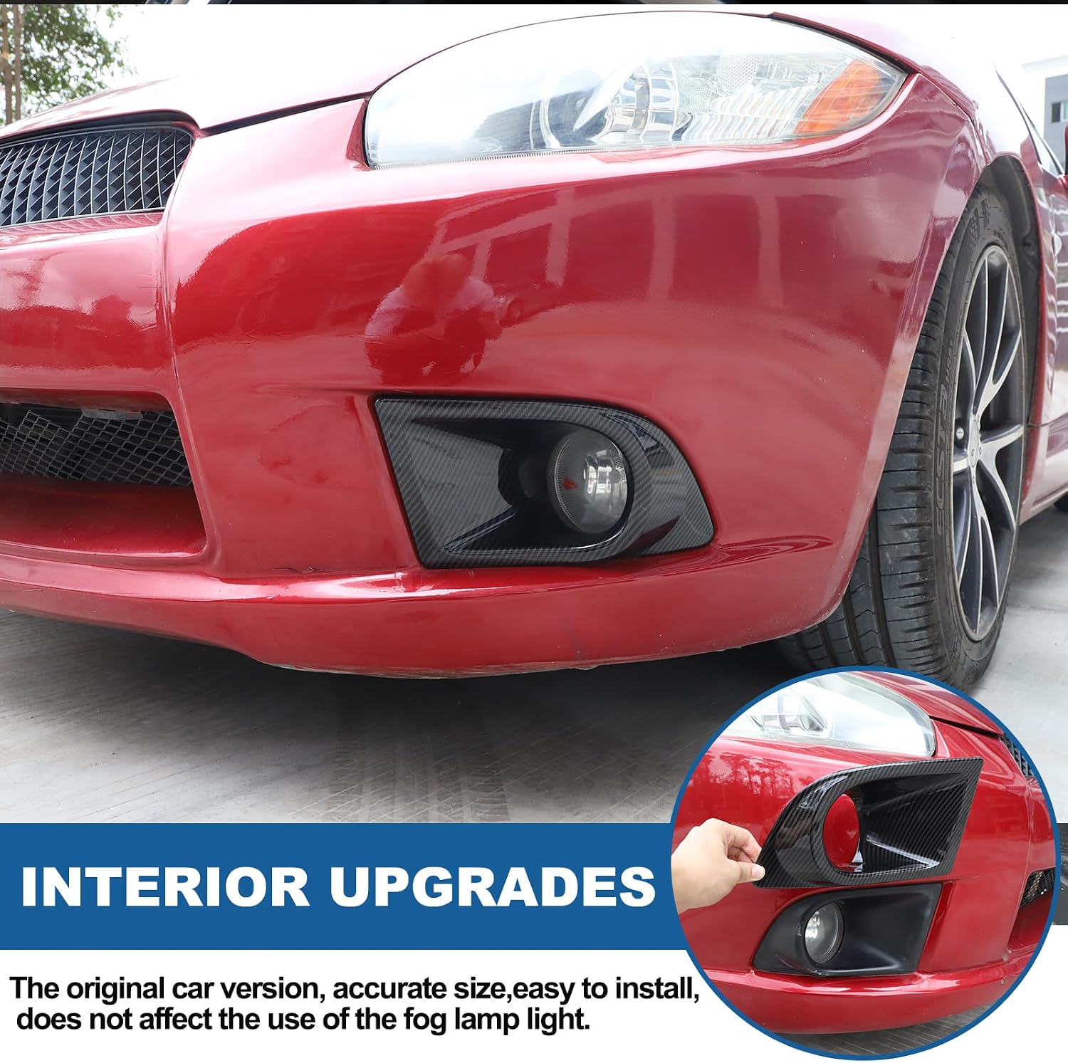 Sekhyna Front Bumper Fog Light Lamp Cover Trim,Left and Right Fog Light Trim Frame 2PCS,ABS Fog Light Lamp Trim Kits Compatible with Mitsubishi Eclipse 2006-2011 Auto Accessories (ABS Carbon)