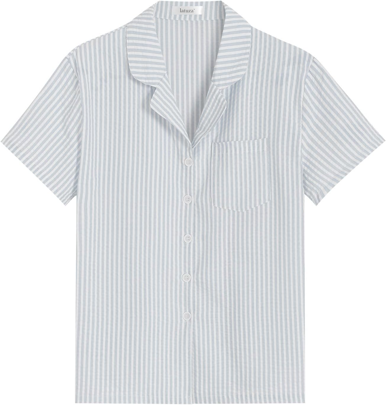 Latuza Women's Seersucker Cotton Summer Pajama Set Button Down Pj Set - Image 2