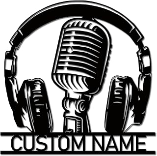 Personalized Earphones Metal Wall Art, Custom Podcast Studio Metal Sign,Custom Guitar Music Band Metal Wall Art,DJ Logo Home Accents Music Turntable Record Metal Wall Art,Music Lovers Gift (Style-2)