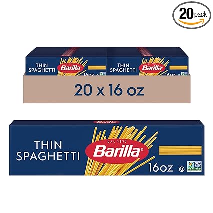 Barilla Thin Spaghetti Pasta, 16 oz. Box (Pack of 20) - Non-GMO, Made with Durum Wheat Semolina - Kosher Certified
