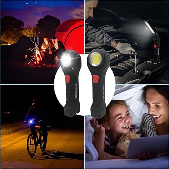 LED Work Light Rechargeable, COB Portable Rechargeable Floodlight Magnetic LED Lights for Outdoor Camping Hiking Emergency Car Repairing Job Site Lighting (2PCS COB Work Light)