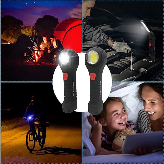 LED Work Light Rechargeable, COB Portable Rechargeable Floodlight Magnetic LED Lights for Outdoor Camping Hiking Emergency Car Repairing Job Site Lighting (2PCS COB Work Light)