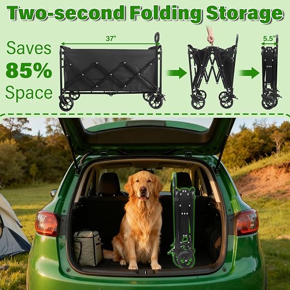 Folding Trolley 500lbs with Wheels Portable Utility Cart All Terrain Shopping Trolley for Shopping Camping Sport Garden Shopping Black