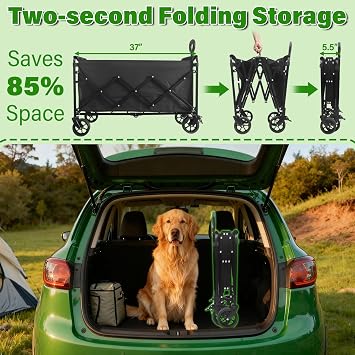 Folding Trolley 500lbs with Wheels Portable Utility Cart All Terrain Shopping Trolley for Shopping Camping Sport Garden Shopping Black