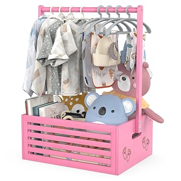 BAMBOOHOMIE Baby Shower Crate Closet, Baby Baskets with Hangers Handle, Baby Crate Box for Baby Shower, Welcome Gift Basket for Newborn Baby, Pregnancy Gift for New Parents Pink, Large Size