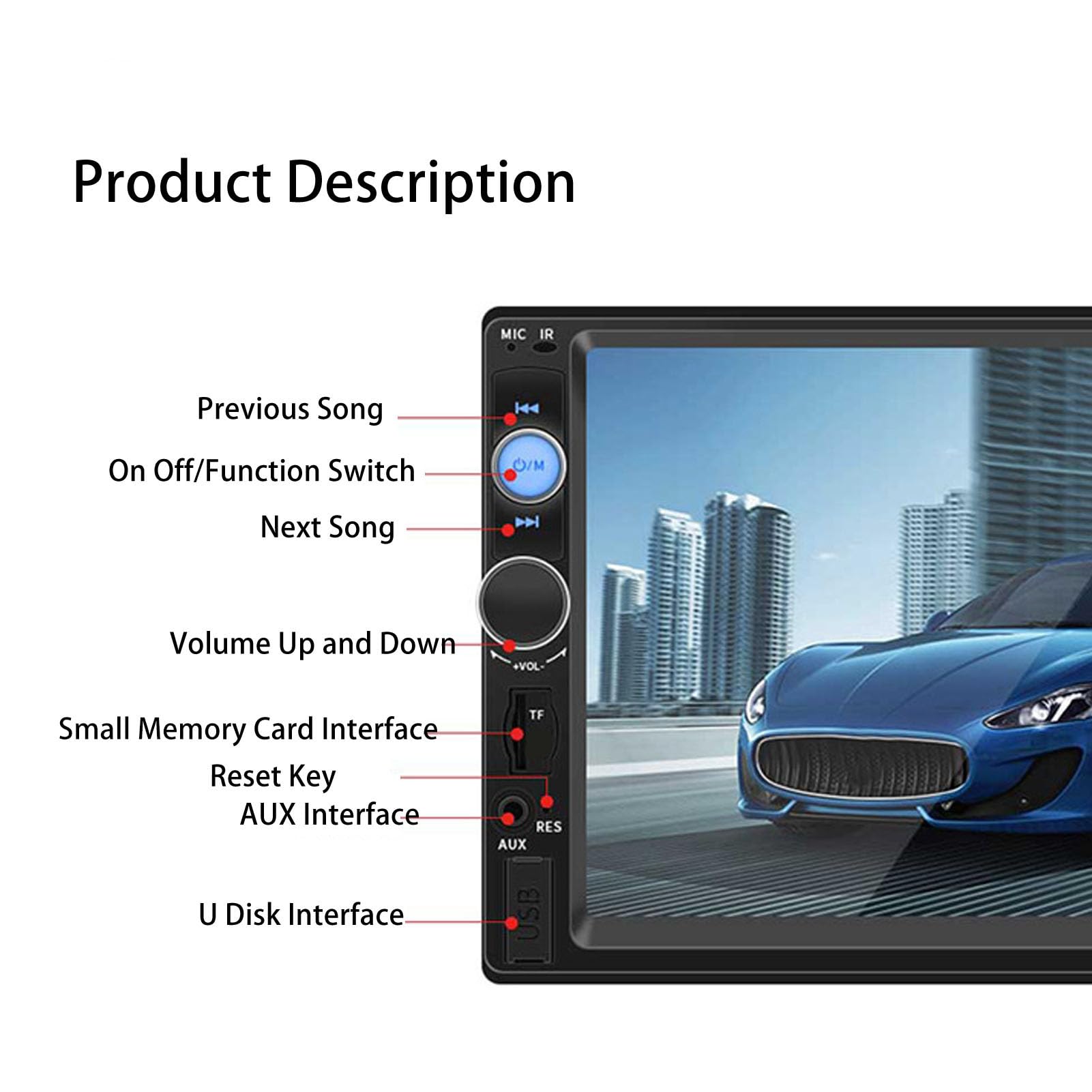 Samochodowe Stereo z Podwójnym Din, 7-calowy Ekran Pojemnościowy HD Radio Samochodowe 2 Din BT 5.0 Samochodowy Odtwarzacz MP5 Obsługa Android Auto, Sterowanie z Kierownicy