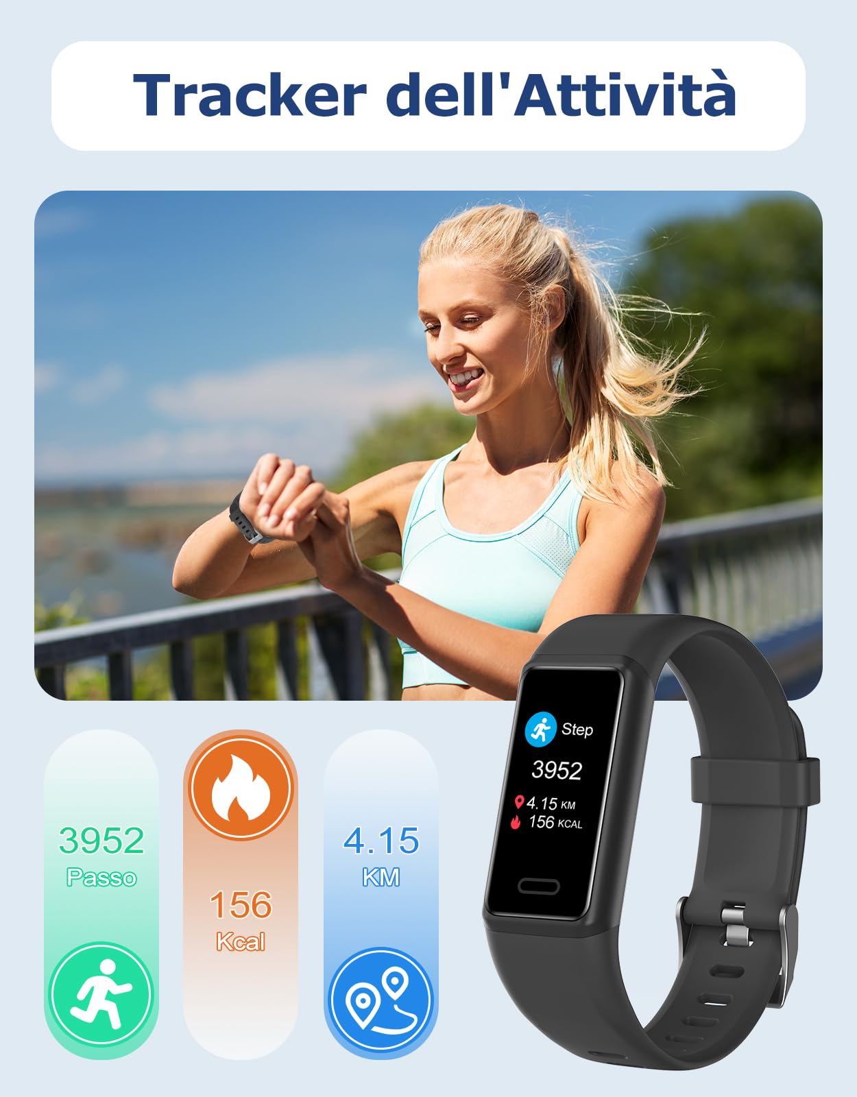 Cloudpoem Orologio Fitness Uomo Donna Bambini Contapassi da Polso Smartwatch Smartband Cardiofrequenzimetro Cronometro Conta Calorie KM Sonno Notifice Messaggi Impermeabile IP68 per Android iOS Nero