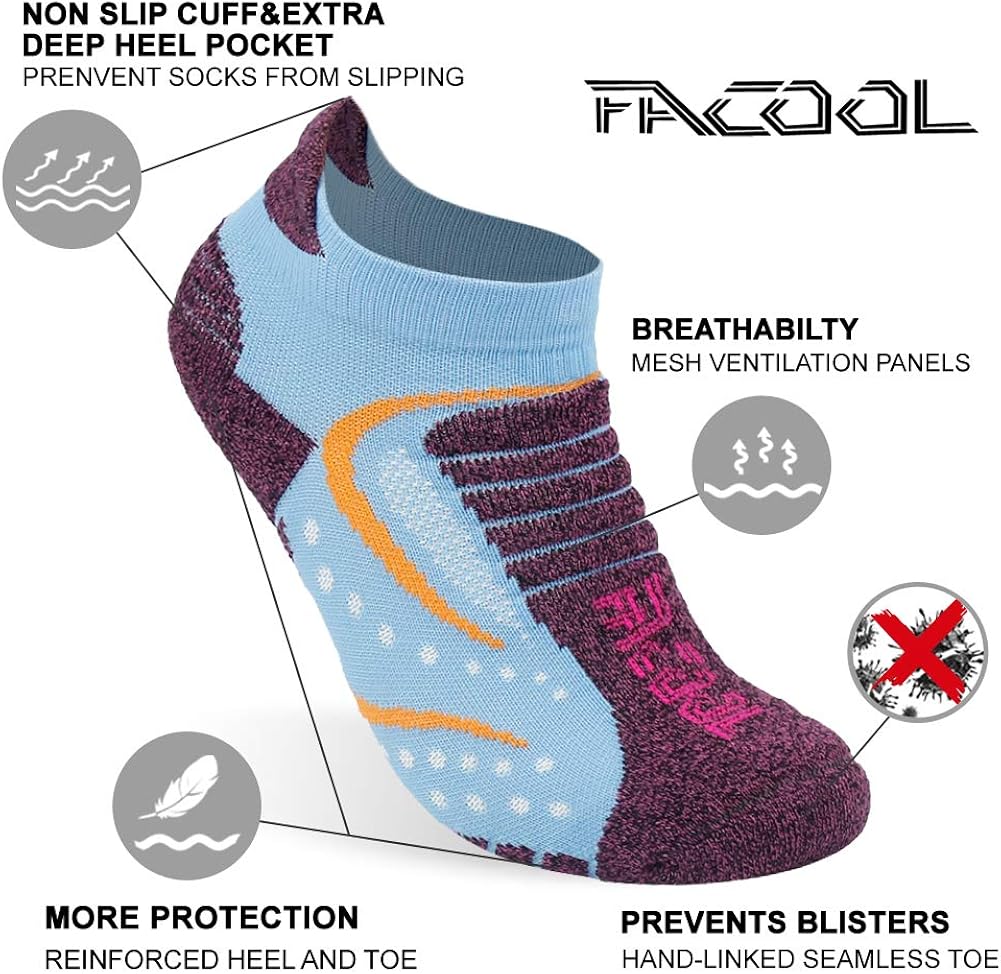 Facool Athletic Ankle Socks, Women's Moisture Wicking Cushioned Running Cycling Camping Walking No Show Socks, 3/6 Pairs