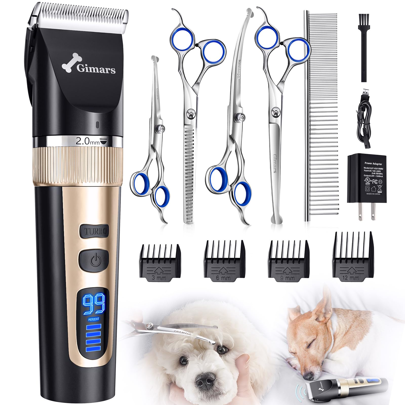 Gimars 6 in 1 7000 RPM Low Noise Dog Clippers with Professional Dog Grooming Scissors
