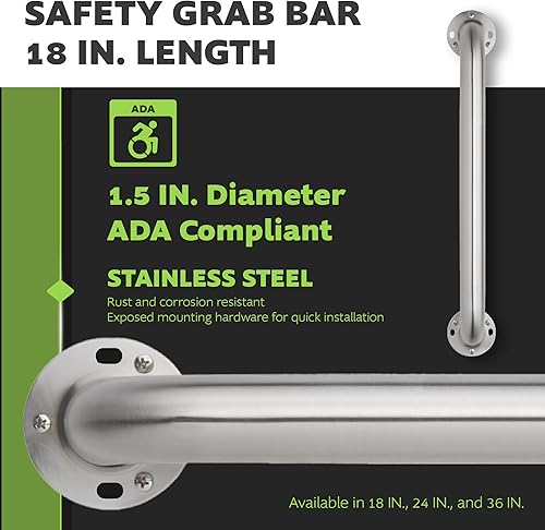 Miniatura 8 de Homewerks 068 HW11416SS - Barra de agarre para baño de 24 pulgadas con diámetro de 1-14 pulgadas y tornillos ocultos, compatible con la ADA, acero