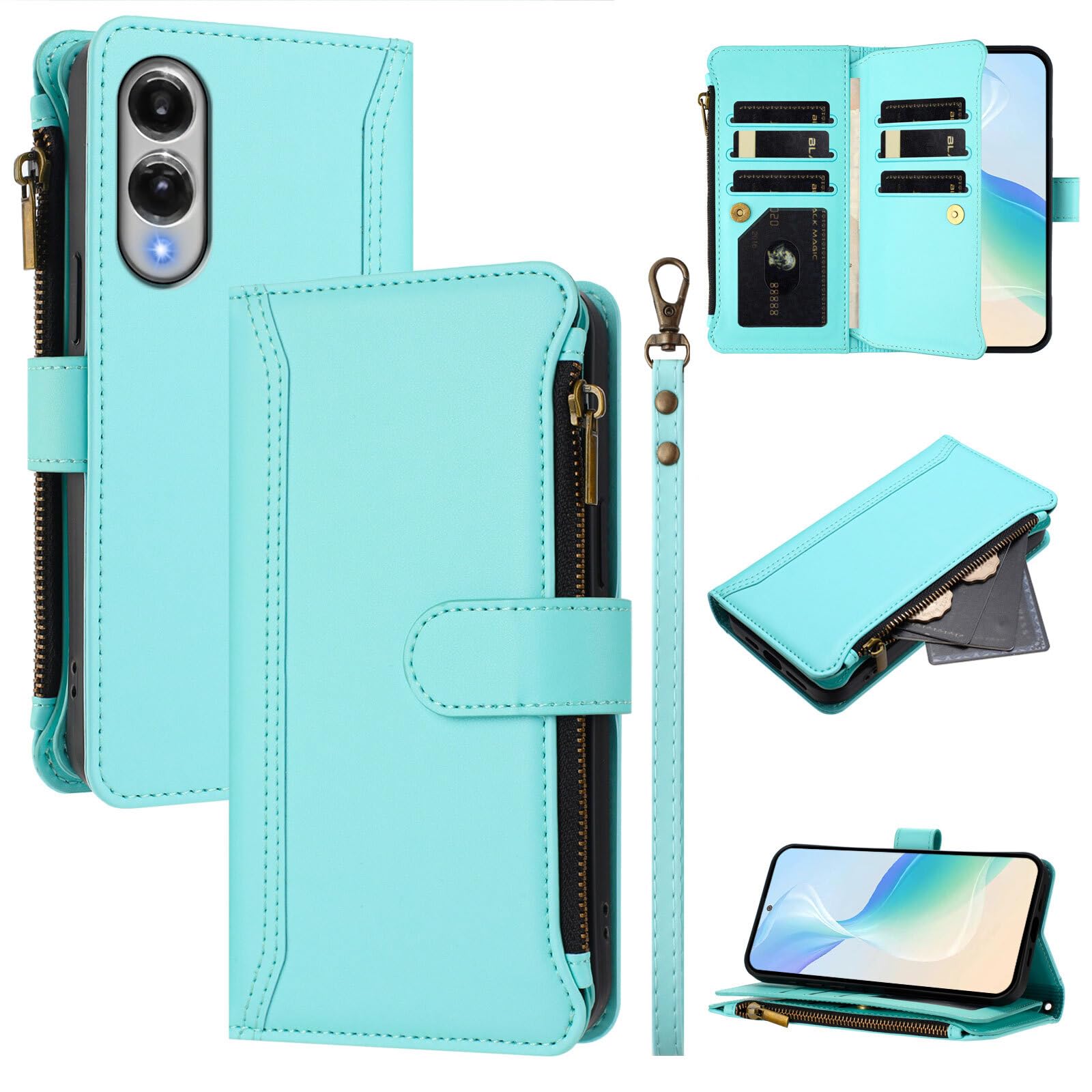 Étui pour UMIDIGI Bison X20 vert menthe portefeuille en cuir avec porte-cartes et fermeture éclair - 8