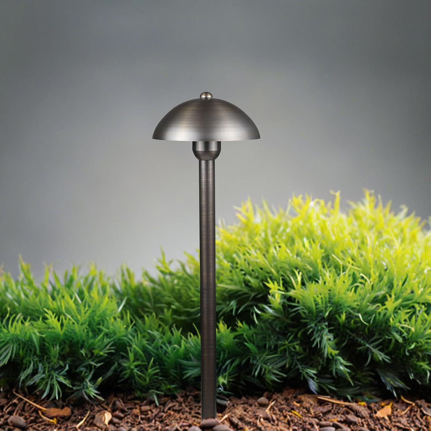 DOSHINE® Solid Brass Low Voltage Landscape Lighting Pathway Lights (6.5" Shade, 22" Tall) with Replaceable 3W G4 LED Bulb 3000K AC/DC 12V and Ground Stake for Outdoor Walkway Driveway (MUS, 4-Pack)