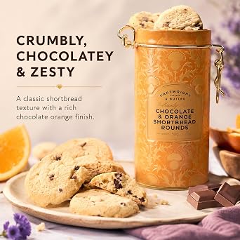 Cartwright & Butler Chocolate & Orange Shortbread Rounds, Buttery Shortbread Biscuits with Milk Chocolate Chunks & Orange Pieces, Premium Sweet Biscuits for Tea, Coffee & Gifting, 150g