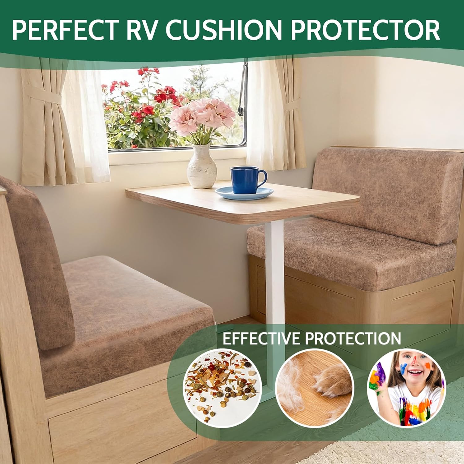 FUANGUI RV Dinette Cushion Covers Stretch Camper Cushion Cover Booth Seats Replacement RV Cushion Covers Washable Sofa Furniture Protector